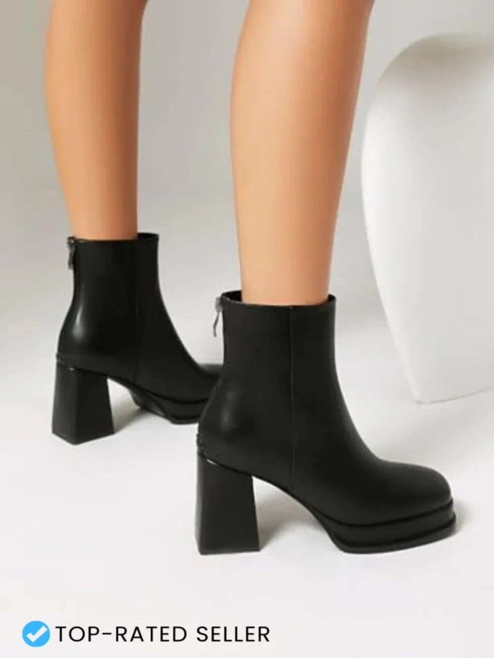 Womens Platform Boots Chunky Block Heel Ankle Booties Square Toe PU